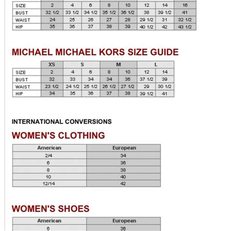 michael kors chart